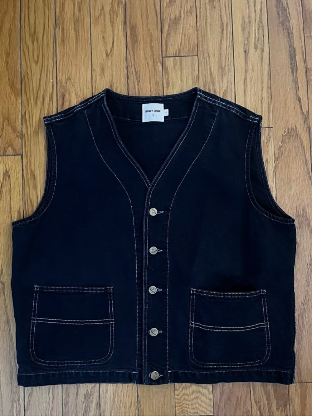 Rudy Jude Roper Vest - Black Indigo Utility Vest with Contrast Stitching - S